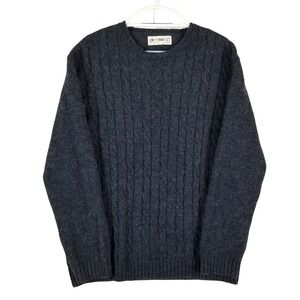 Line of Trade Sweater Men XL Gray 100% Shetland Wool Cable Knit Crew Pullover